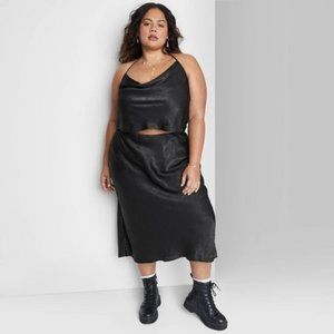 Women's Plus Size Satin Slip Midi Skirt - Wild Fable™ Black: Target